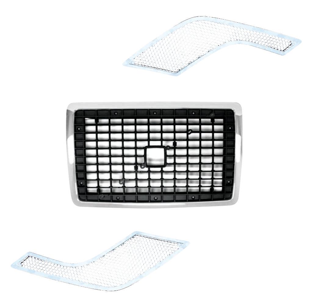 Fortpro Black Grille Set with Chrome Surround Compatible with Volvo VNM, VNL 2004-2018