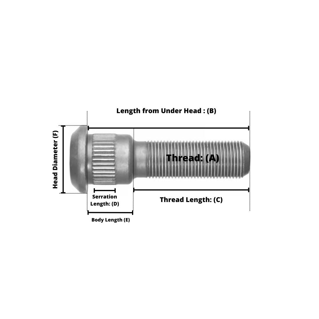 Metric Serrated Drive Wheel Stud M22 x 1.5 THD 0.910" BD x 4 15/32" - 10 Pack