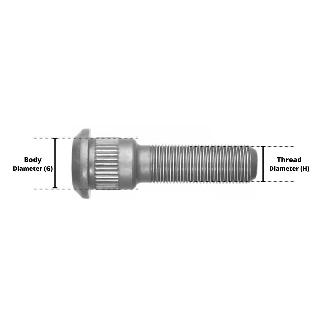 Metric Serrated Drive Wheel Studs M22 x 1.5 THD 0.975" B.D. x 4 25/32" Length - Replaces E6034 - 10 Pack