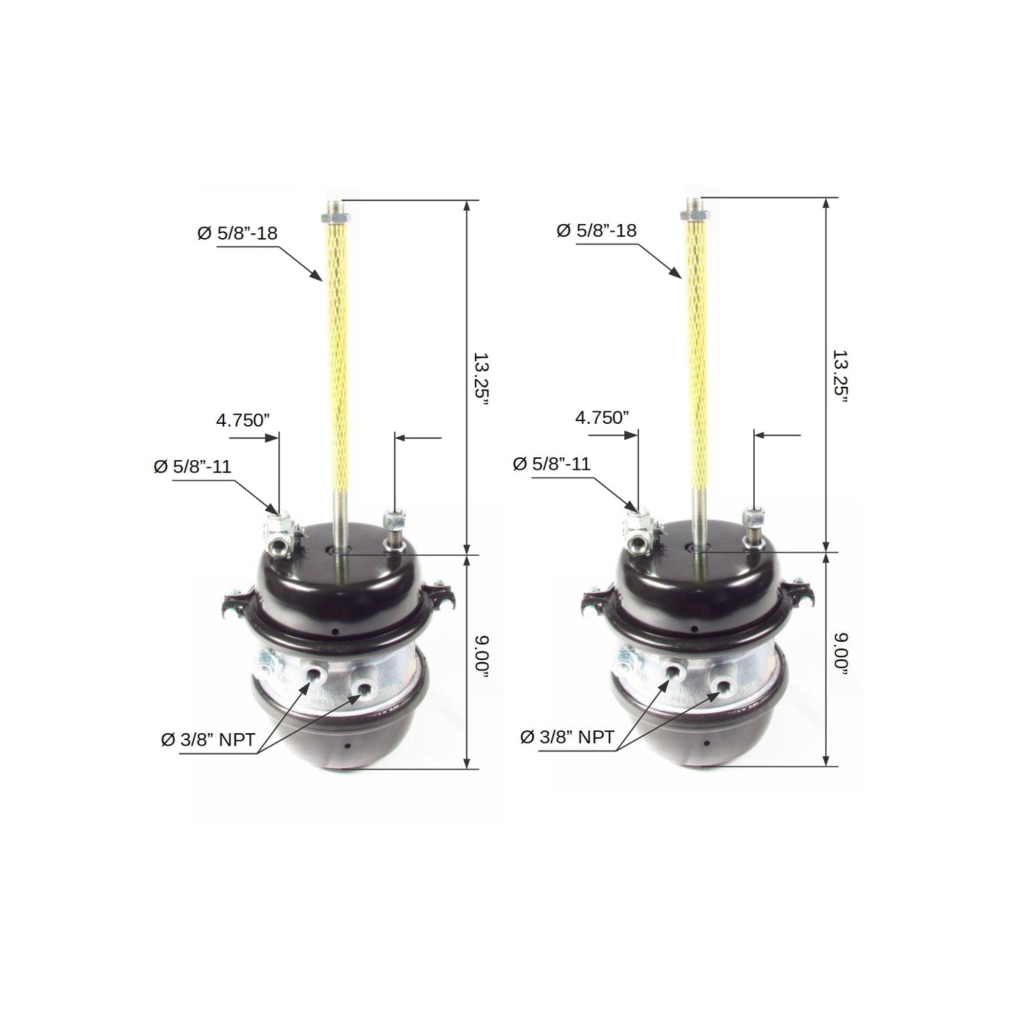 Fortpro 2-PCS Type 30/30 Sealed Air Spring Brake Chamber - 2 1/2" Stroke Threaded - Premium | F224746