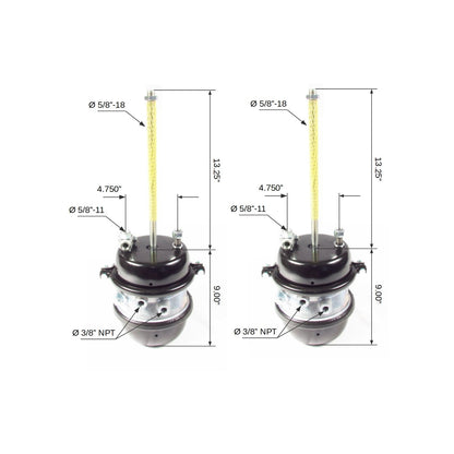Fortpro 2-PCS Type 30/30 Sealed Air Spring Brake Chamber - 2 1/2" Stroke Threaded - Premium | F224746