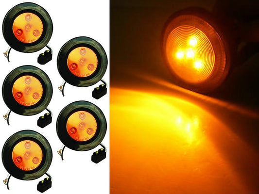 Fortpro 2-1/2" Amber Round Clearance/Marker Led Light with 4 LEDs and Amber Lens - 5 Pack | F235169