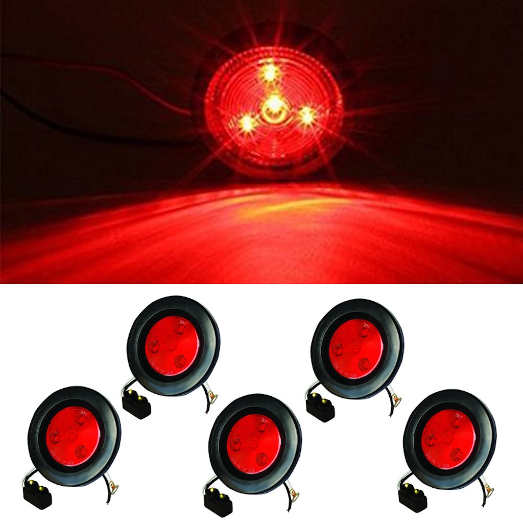 Fortpro 2-1/2" Red Round Clearance/Marker Led Light with 4 LEDs and Red Lens - 5 Pack | F235159
