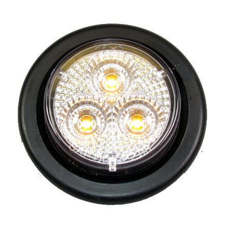 2" Clear Lens Round LED Amber Marker Light  w/ 3 LED Lights - 24 Volts