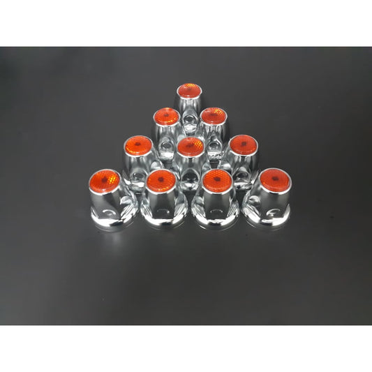 Fortpro 33mm x 2 1/8" Chrome Push-On Nuts Covers with Red Top Reflector - 10 Pack | F247616-R-10QTY