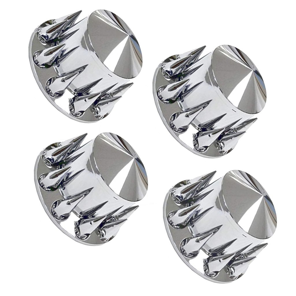 Fortpro QTY-4 Semi Truck Chrome Rear Axle Wheel Cone Style Cover Kit Hub Cap w/ 33mm Spike Thread-On Nuts Covers | F247608-4QTY