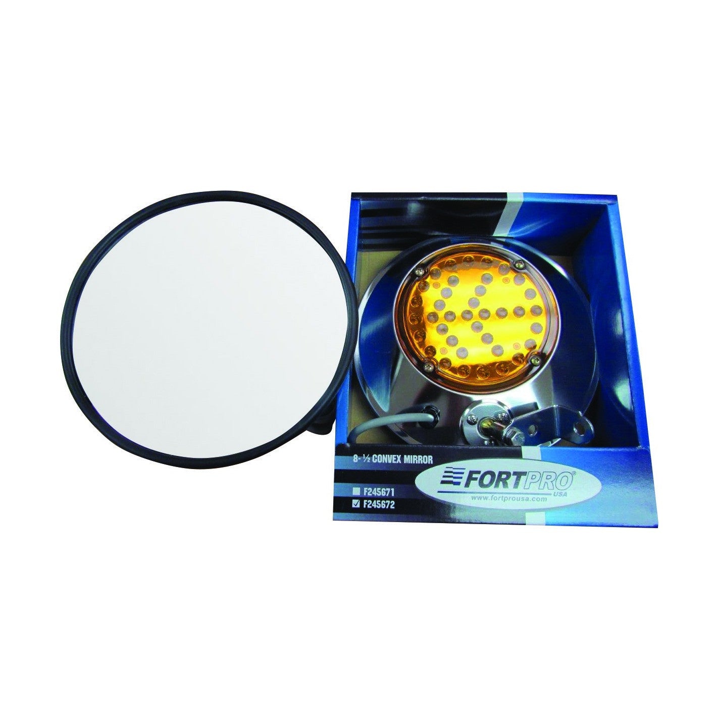 Fortpro 8 1/2" Convex Mirror Stainless Steel with LED Turn Signal