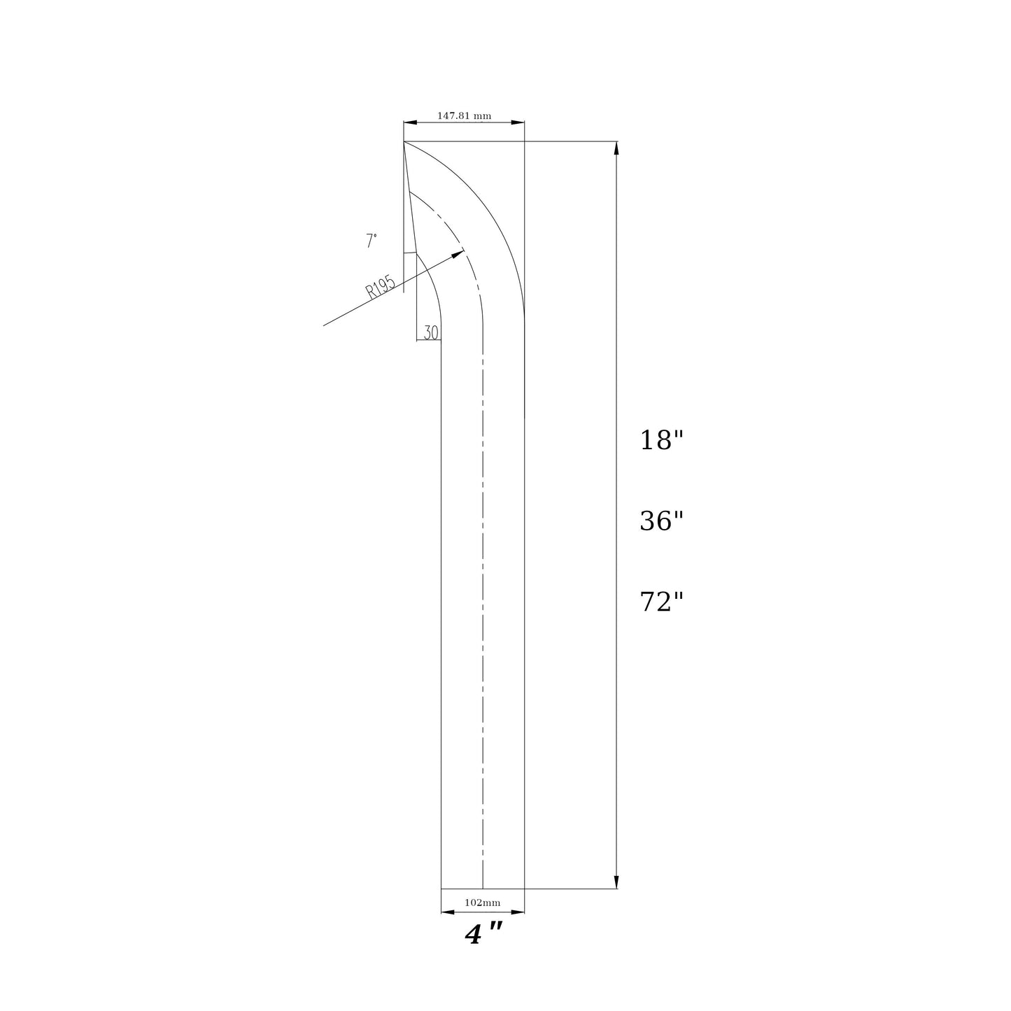 Fortpro 4" O.D. Chrome Curved Exhaust Stack Pipe