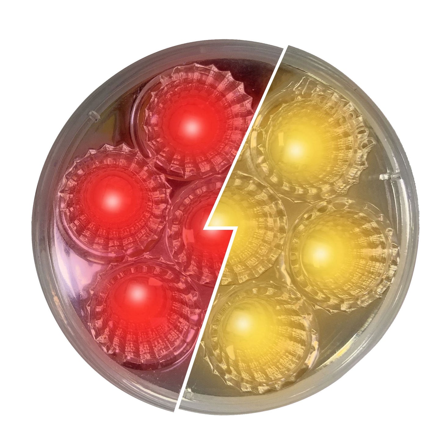 Fortpro 2 1/2” Round Dual Function Multivoltage LED Lights - Red & Ambar LED/Clear Lens | F238704