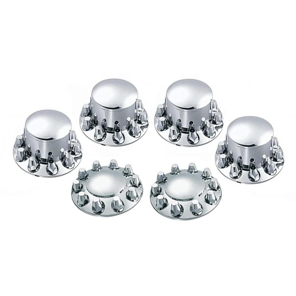 Fortpro Chrome Axle Cover Kit w/ 33mm Thread-On Nuts Covers For Semi Trucks | F247500