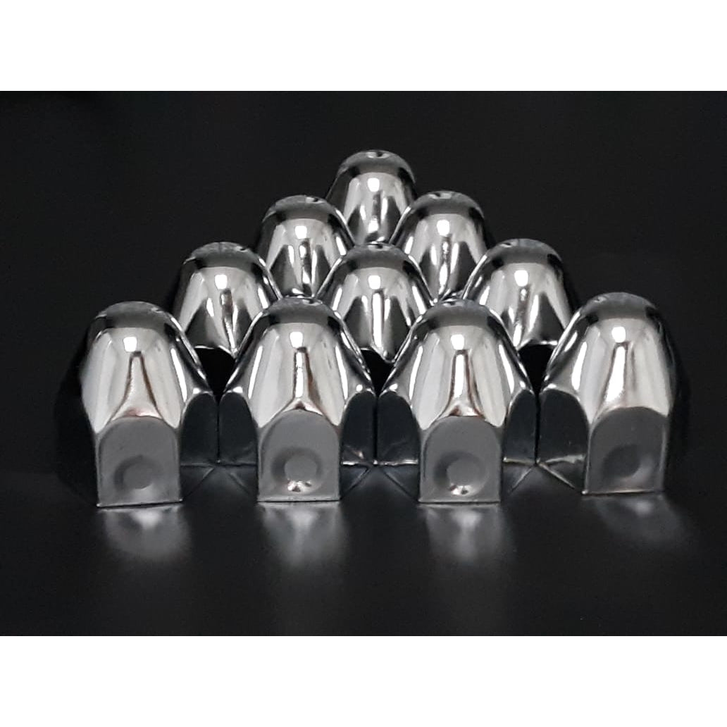 Fortpro 1 1/2" x 2" Chrome Pointed Push-On Nuts Covers - 10 Pack | F247613-10QTY