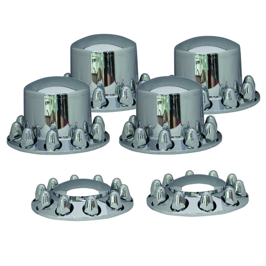 Fortpro Semi Truck Chrome Axle Wheel Cover Combo Kit w/ 33mm Push-On Nuts Covers | F247605-06BS