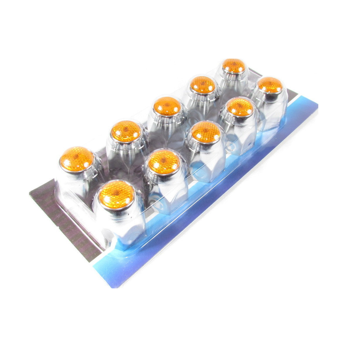 Fortpro 1 1/2" x 2" Chrome Push-On Nuts Covers with Colored Top Reflector - 10 Pack