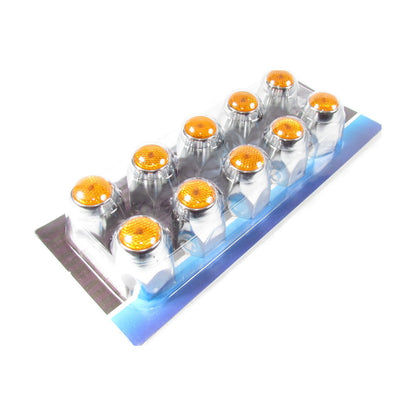 Fortpro 1 1/2" x 2" Chrome Push-On Nuts Covers with Colored Top Reflector - 10 Pack