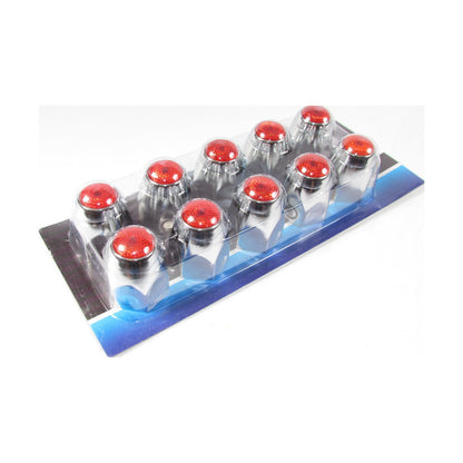 Fortpro 1 1/2" x 2" Chrome Push-On Nuts Covers with Colored Top Reflector - 10 Pack