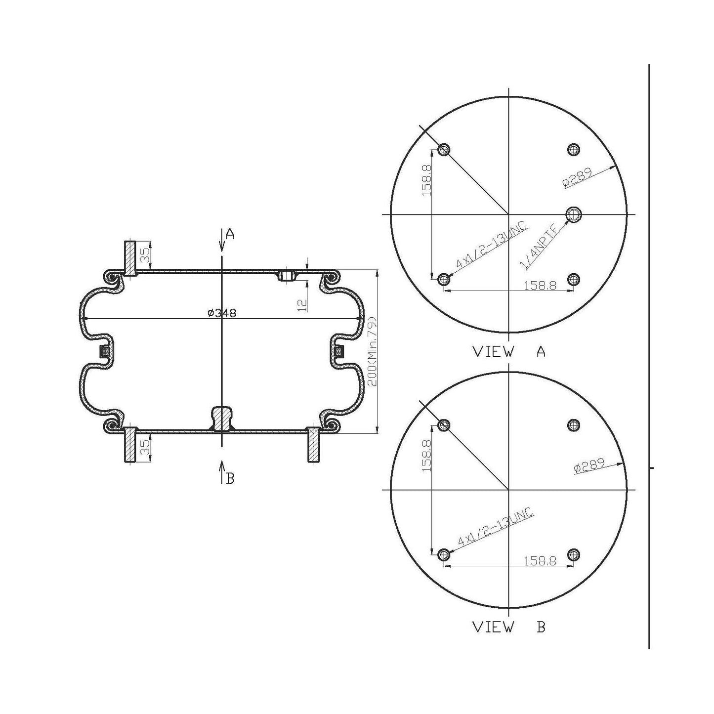 Fortpro Double Convoluted Air Spring Replaces 7135, 554800C1 | F245647