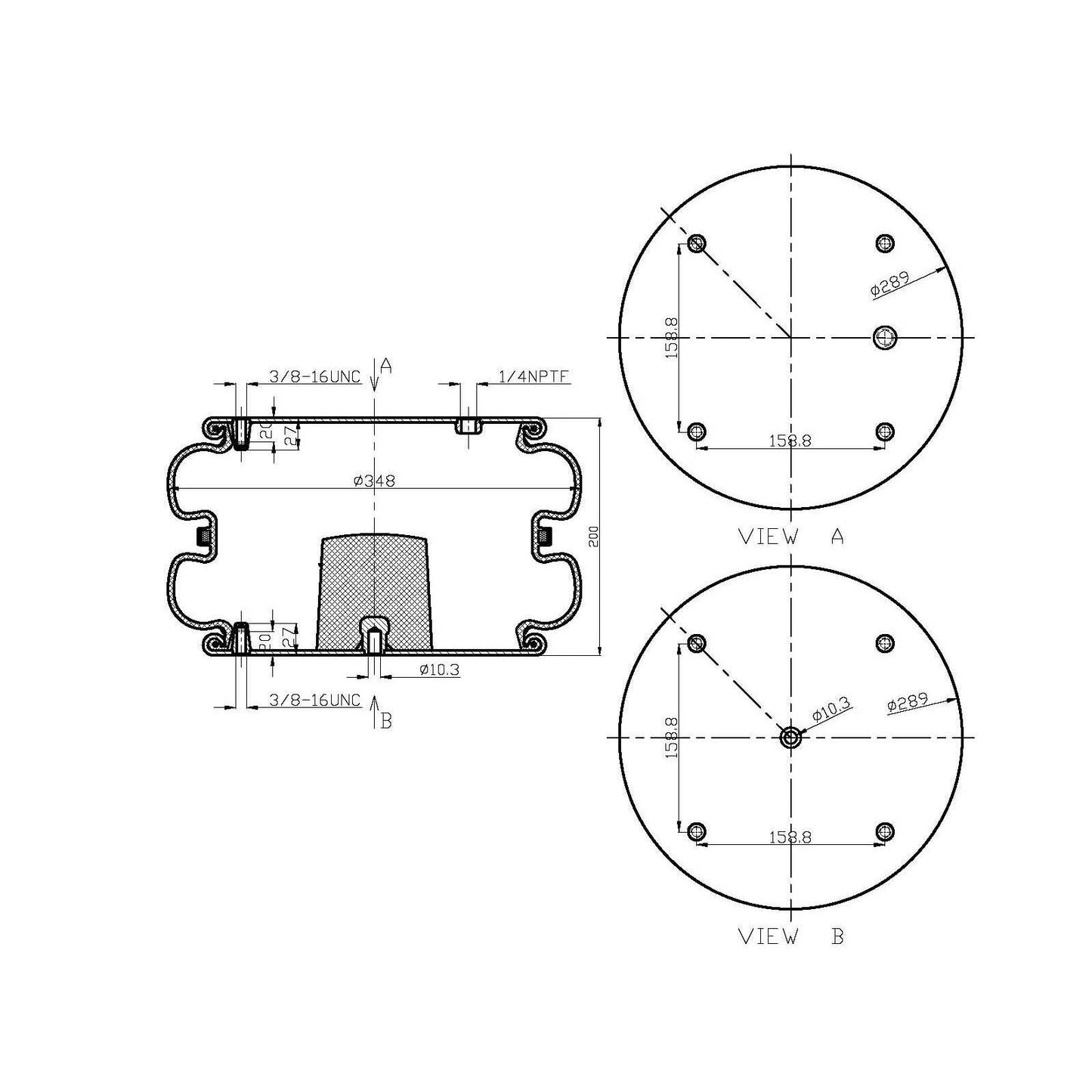 Fortpro Double Convoluted Air Spring Replaces 7136, 554798C1 | F245646