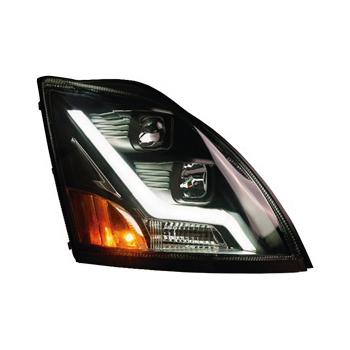 Black Housing Headlights Set w/LED Light Bar for Volvo VN/VNL - Both Sides