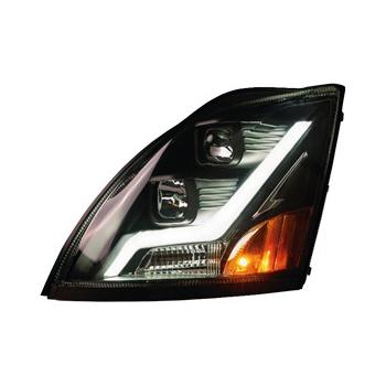 Black Housing Headlights Set w/LED Light Bar for Volvo VN/VNL - Both Sides