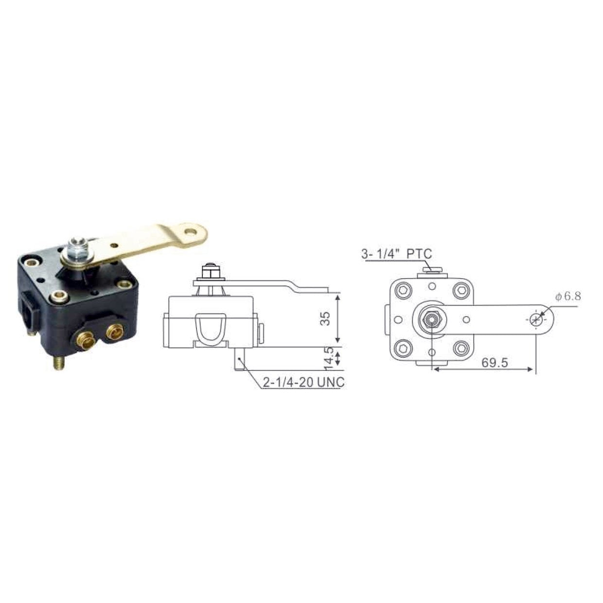 Fortpro Height Control Valve, 1/4" Push to Connect Ports, Replacement for Barksdale KD2262 | F245609