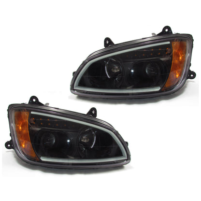 Black Projector Headlights w/LED Bar Set for Kenworth T660 - Both Sides