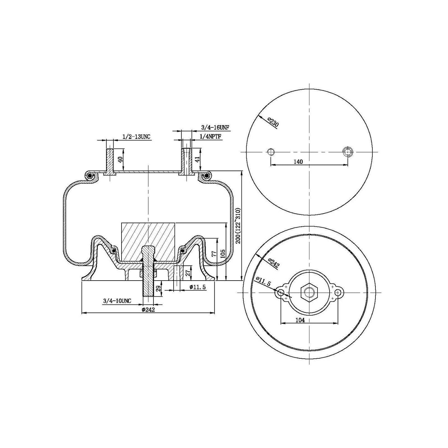 Fortpro Air Spring Replaces 9039, 1R12-095 | F245599