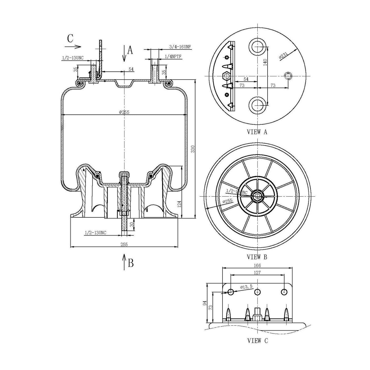 Fortpro Air Spring Replaces 9648, 1R12-538 | F245595