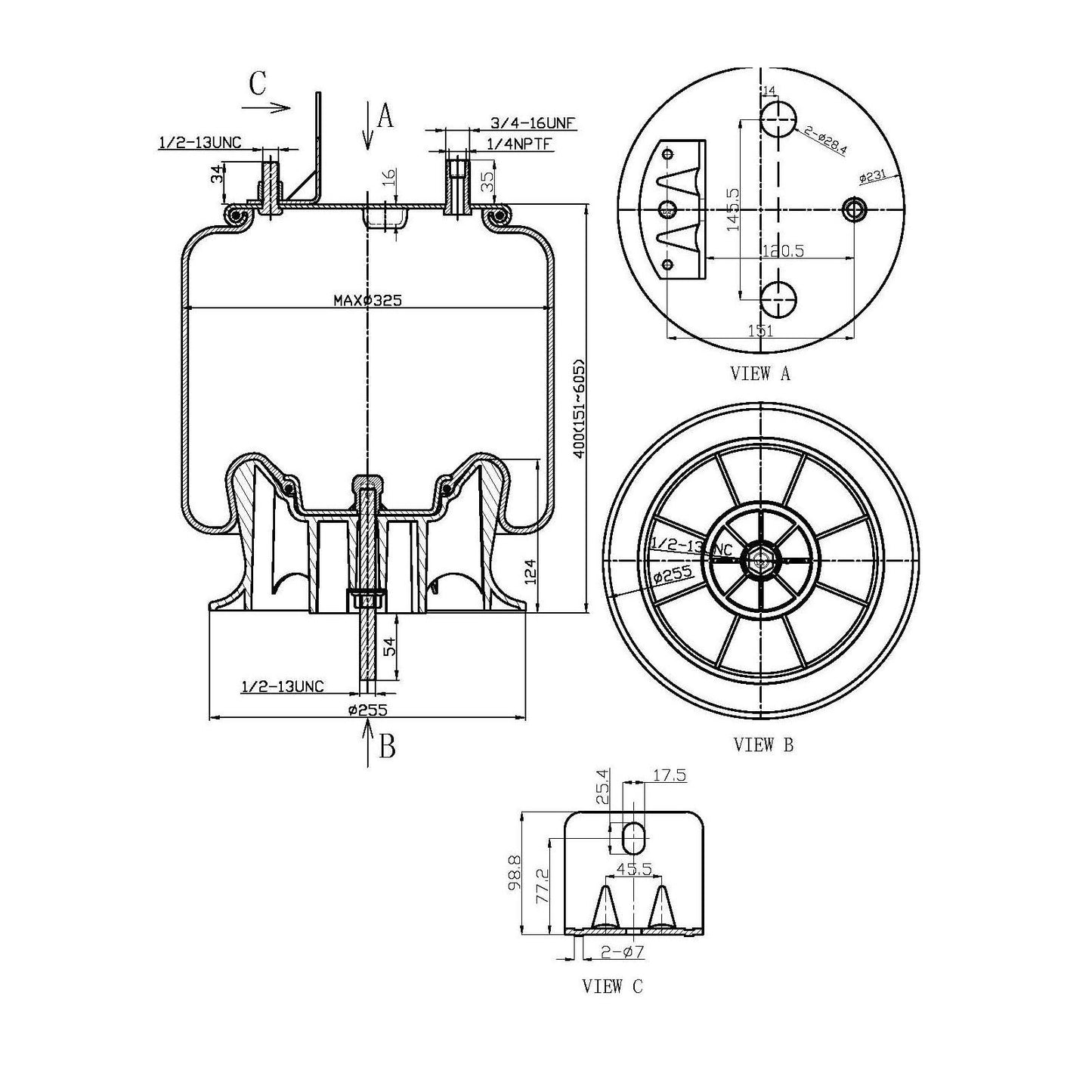 Fortpro Air Spring Replaces 9875, 1R12-432 | F245580